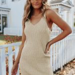 Μπεζ μίνι rib φόρεμα