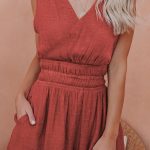 Κεραμιδί playsuit ζιπ κιλότ