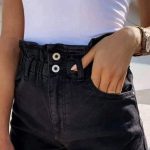 Ψηλόμεσο denim κοντό shorts μαύρο