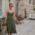 A line φόρεμα με κουμπιά χακί