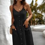 A line φόρεμα με κουμπιά μαύρο