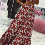 Φλοράλ gypsy σετ με maxi φούστα λευκό