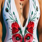 Watercolour deep V neck swimsuit