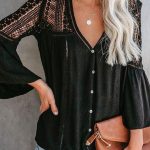 Embroidered boho πουκάμισο μαύρο