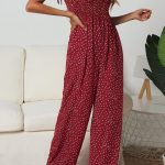 Πουά jumpsuit με σφηκοφωλιά