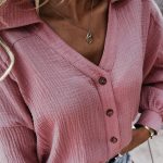 Balloon cuff λινό πουκάμισο ροζ