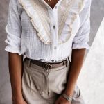 Ruffled λινό πουκάμισο με δαντέλα