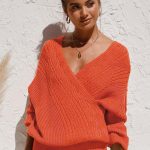 Knitted V neck πουλόβερ πορτοκαλί