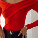 Off shoulder rib τοπ κόκκινο