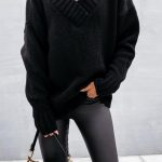 Fluffy v neck πουλόβερ μαύρο