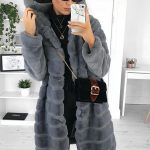 Eco fur long coat γκρι