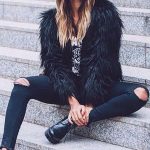 Faux fur jacket μαύρο