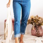 High waisted blue jean