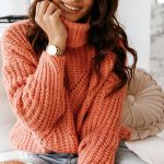 Turtleneck διάτρητο πουλόβερ κοραλί