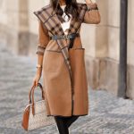 Plaid details μακρύ παλτό