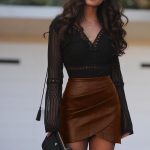 Leather wrap φούστα καφέ