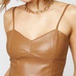 Leather tank top καμελ