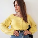 Ζακέτα με cut outs pastel κίτρινη