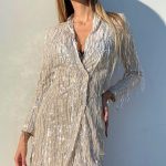 Glam fringe blazer μπεζ