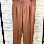 Leather cigarette pants καμελ
