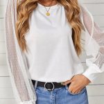 Μπλούζα με διάφανα μανίκια λευκή