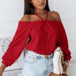 Μπλούζα με κορδόνι στο λαιμό κόκκινο