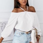 Μπλούζα με κορδόνι στο λαιμό λευκό