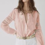 Boho πουκάμισο με διάτρητες λεπτομέρειες ροζ