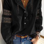 Boho πουκάμισο με διάτρητες λεπτομέρειες μαύρο