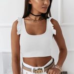 Rib crop top με βολάν