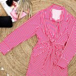 Ριγέ σεμιζιέ φόρεμα φούξια