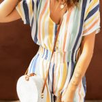 Ριγέ V neck playsuit