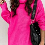 Fluffy turtleneck πουλόβερ φούξια