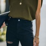 Μονόχρωμο padded top χακί