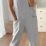 Casual jumpsuit με δέσιμο γκρι