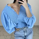 Τοπ με balloon μανίκι γαλάζιο