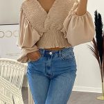 Τοπ με balloon μανίκι μπεζ