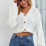 Ζακετάκι V neck λευκό με κουμπάκια