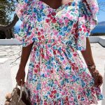 Ditsy μίνι φόρεμα με βολάν