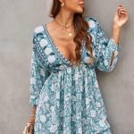 Floral V neck φόρεμα