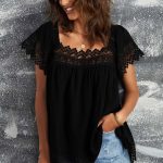 Romantic μπλούζα με δαντέλα μαύρη