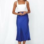 Midi σατέν φούστα μπλε
