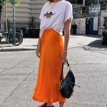 Midi σατέν φούστα πορτοκάλι