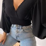 Τοπ με balloon μανίκι μαύρο