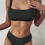 Ruched μονόχρωμο μπικίνι μαύρο