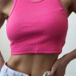 Rib crop top ροζ