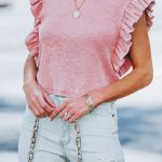 Romantic top με βολάν ροζ