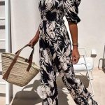 Floral ολόσωμη φόρμα με φουσκωτά μανίκια