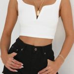 V neck crop top λευκό