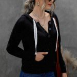 Knitted hoodie με λεπτομέρεια δαντέλα μαύρο